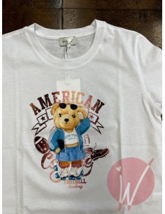 T-Shirt Teddy American Bianco