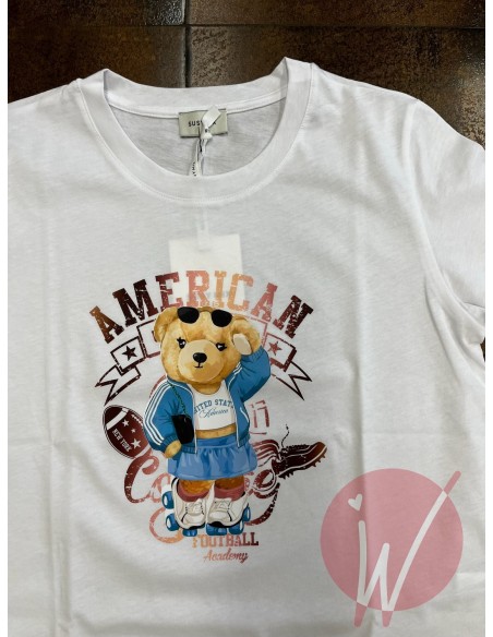 T-Shirt Teddy American Bianco