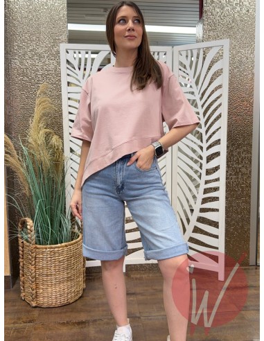 T-Shirt Asimmetrica Coco Rosa Cipria -VICOLO-