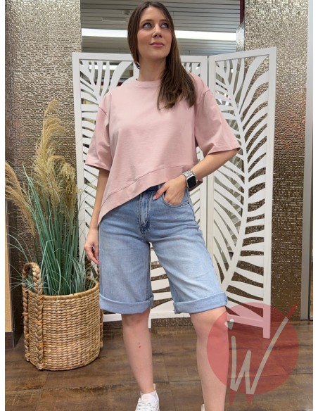 T-Shirt Asimmetrica Coco Rosa Cipria -VICOLO-