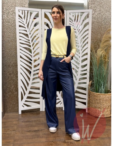 Pantalone WideLeg Ecopelle Hanoi Blu