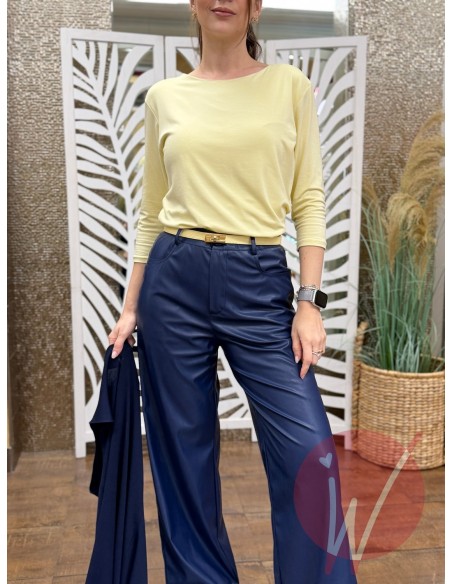 Pantalone WideLeg Ecopelle Hanoi Blu