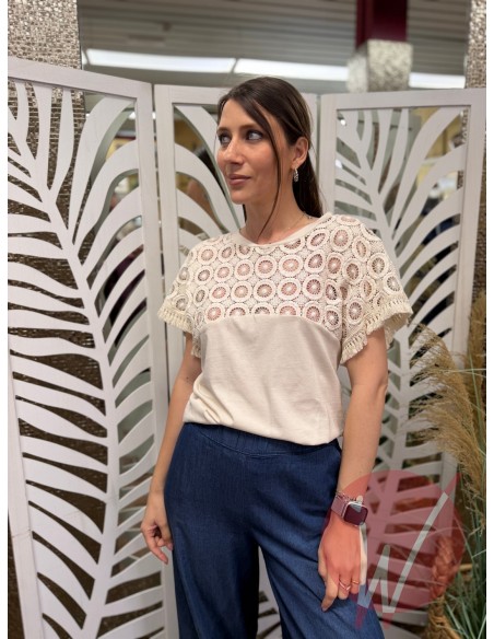 T-Shirt Crochet Dahlia Ecru