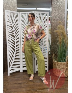Pantalone Lino Boston Verde Olio