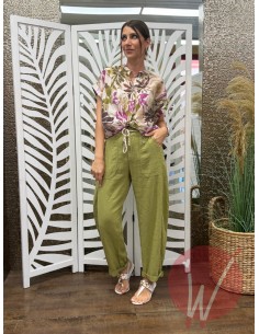 Pantalone Lino Boston Verde Olio 2