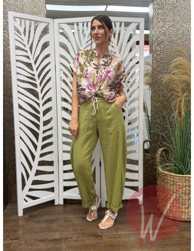 Pantalone Lino Boston Verde Olio