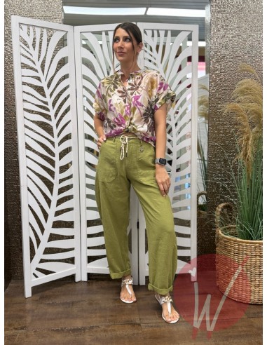 Pantalone Lino Boston Verde Olio