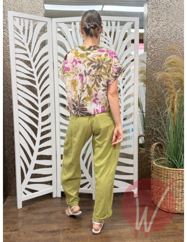 Pantalone Lino Boston Verde Olio