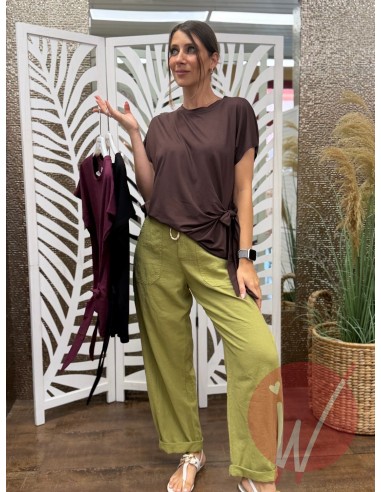 Pantalone Lino Boston Verde Olio