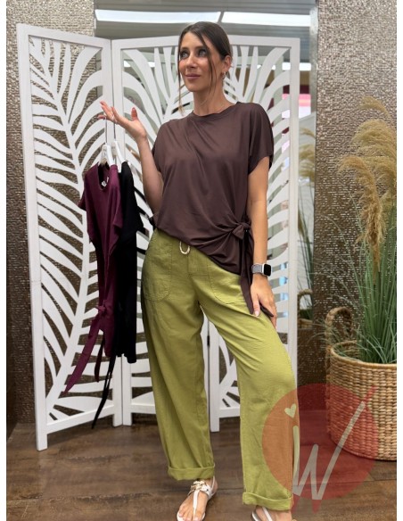 Pantalone Lino Boston Verde Olio