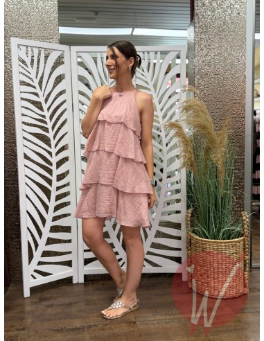 Abito Corto Balze Sunset Rosa