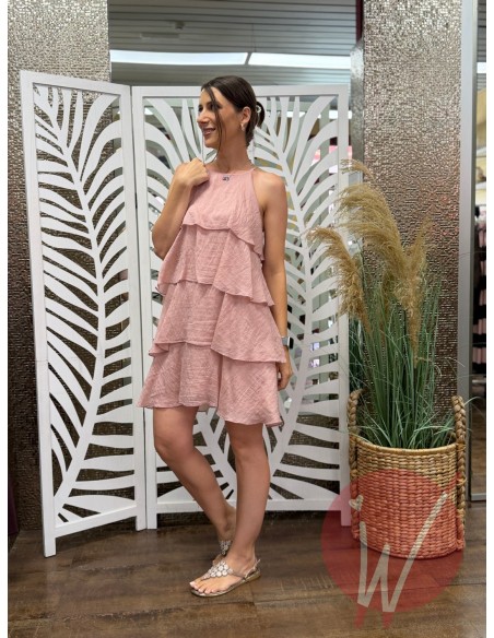 Abito Corto Balze Sunset Rosa