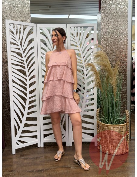 Abito Corto Balze Sunset Rosa