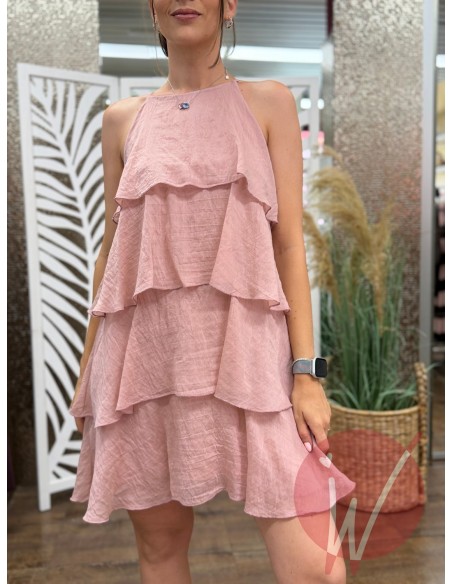 Abito Corto Balze Sunset Rosa