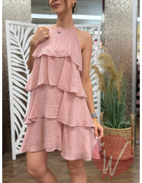Abito Corto Balze Sunset Rosa