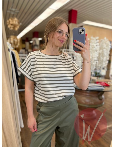 T-Shirt Righe Oxford Militare