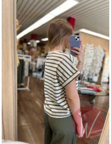 T-Shirt Righe Oxford Militare