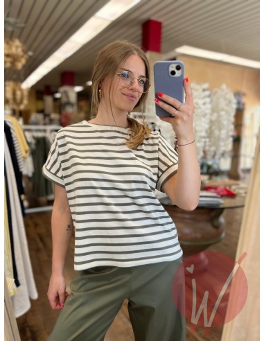 T-Shirt Righe Oxford Militare