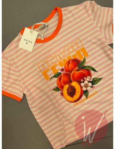 T-Shirt Righe Peach Rosa