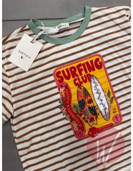 T-Shirt Righe Surfing Cammello