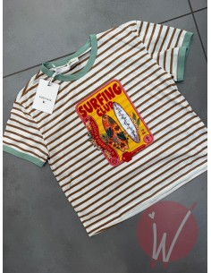 T-Shirt Righe Surfing Cammello