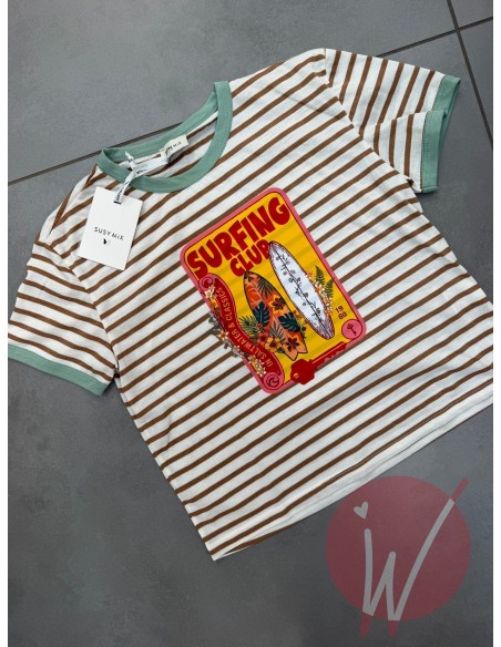 T-Shirt Righe Surfing Cammello