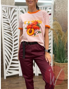 T-Shirt Righe Peach Rosa