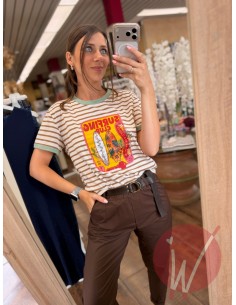 T-Shirt Righe Surfing Cammello