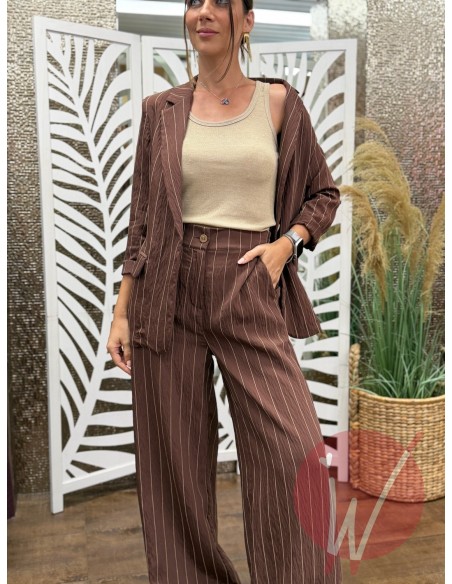 Pantalone Gessato Savannah Cioccolato