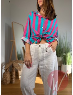 Camicia Righe Hawaii Turchese
