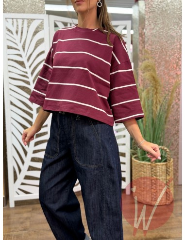 Felpa Righe Brooklyn Bordeaux