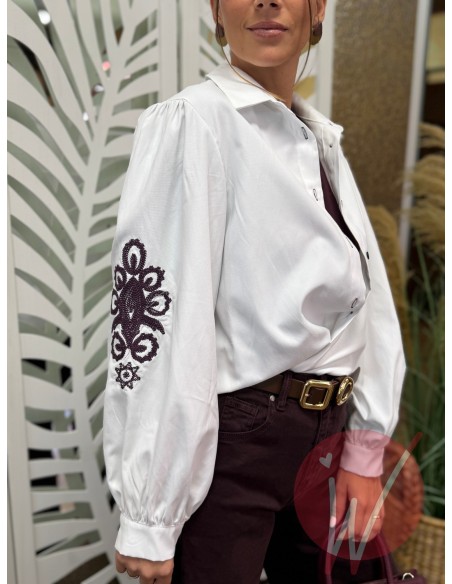 Camicia Ricamo Prugna