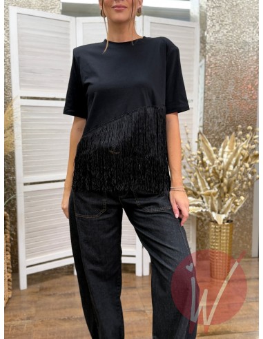 T-Shirt Frange Harper Nero - VICOLO