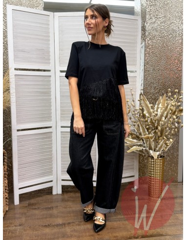 T-Shirt Frange Harper Nero - VICOLO