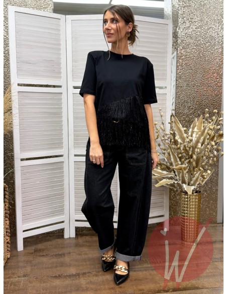 T-Shirt Frange Harper Nero - VICOLO