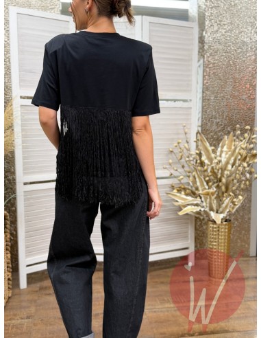 T-Shirt Frange Harper Nero - VICOLO