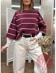 Felpa Righe Brooklyn Bordeaux