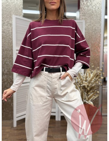 Felpa Righe Brooklyn Bordeaux