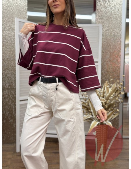 Felpa Righe Brooklyn Bordeaux