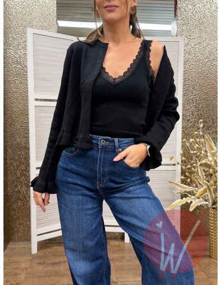 Top Pizzo Chantal Nero
